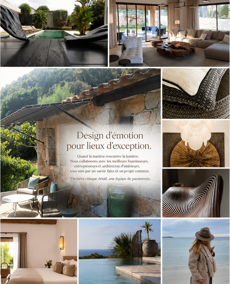 Ambiance décoration intérieure haut de gamme, matières naturelles, architecture méditerranéenne et lieux d’exception par Deco Art Living